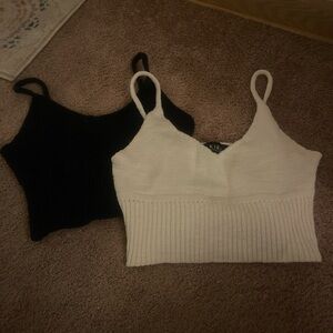 AKIRA Black and White Knit Crop Tops